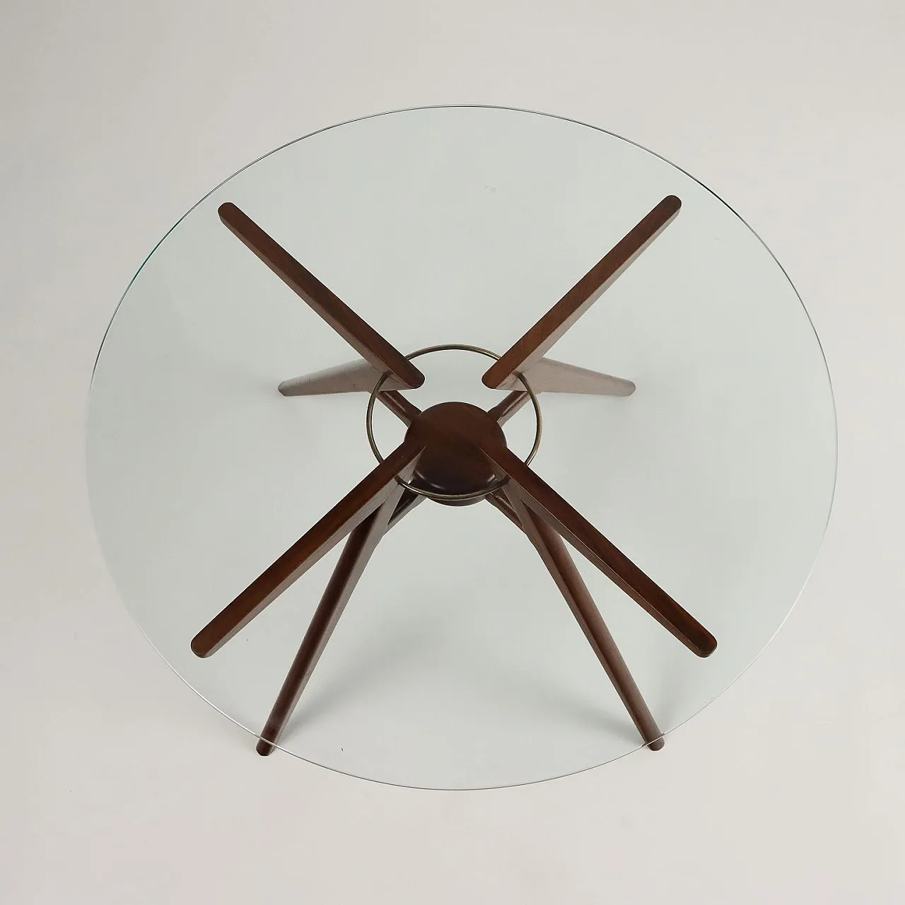 Argentinian stained beech, brass and glass coffee table, 1950s 3