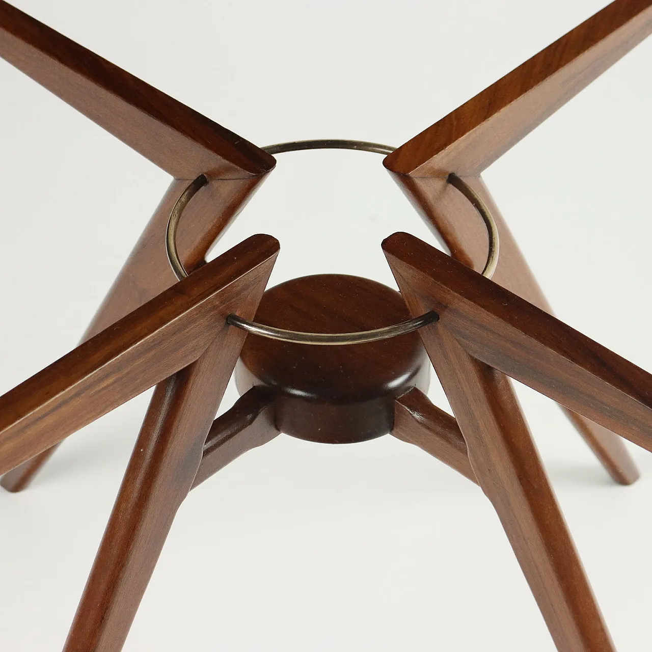 Argentinian stained beech, brass and glass coffee table, 1950s 4