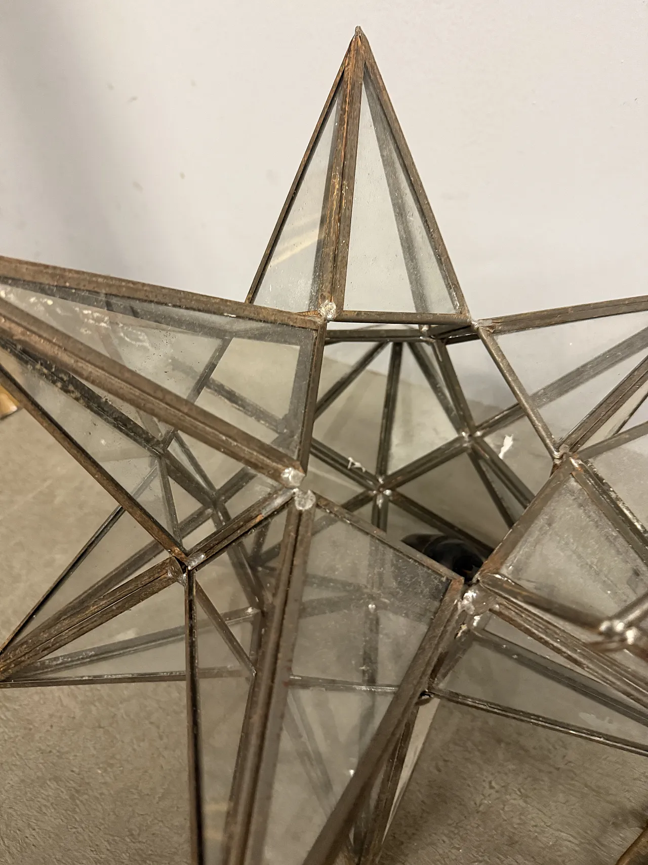 Lampada a stella in ferro battuto e vetri, '800 5