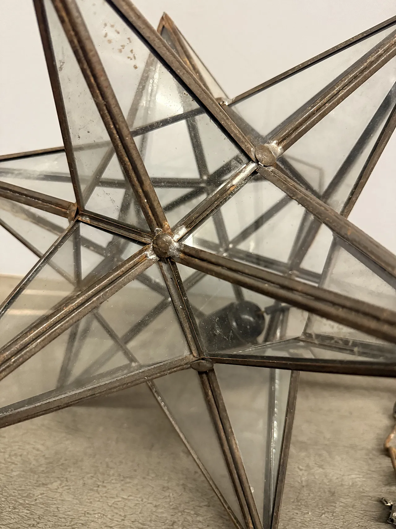 Lampada a stella in ferro battuto e vetri, '800 6