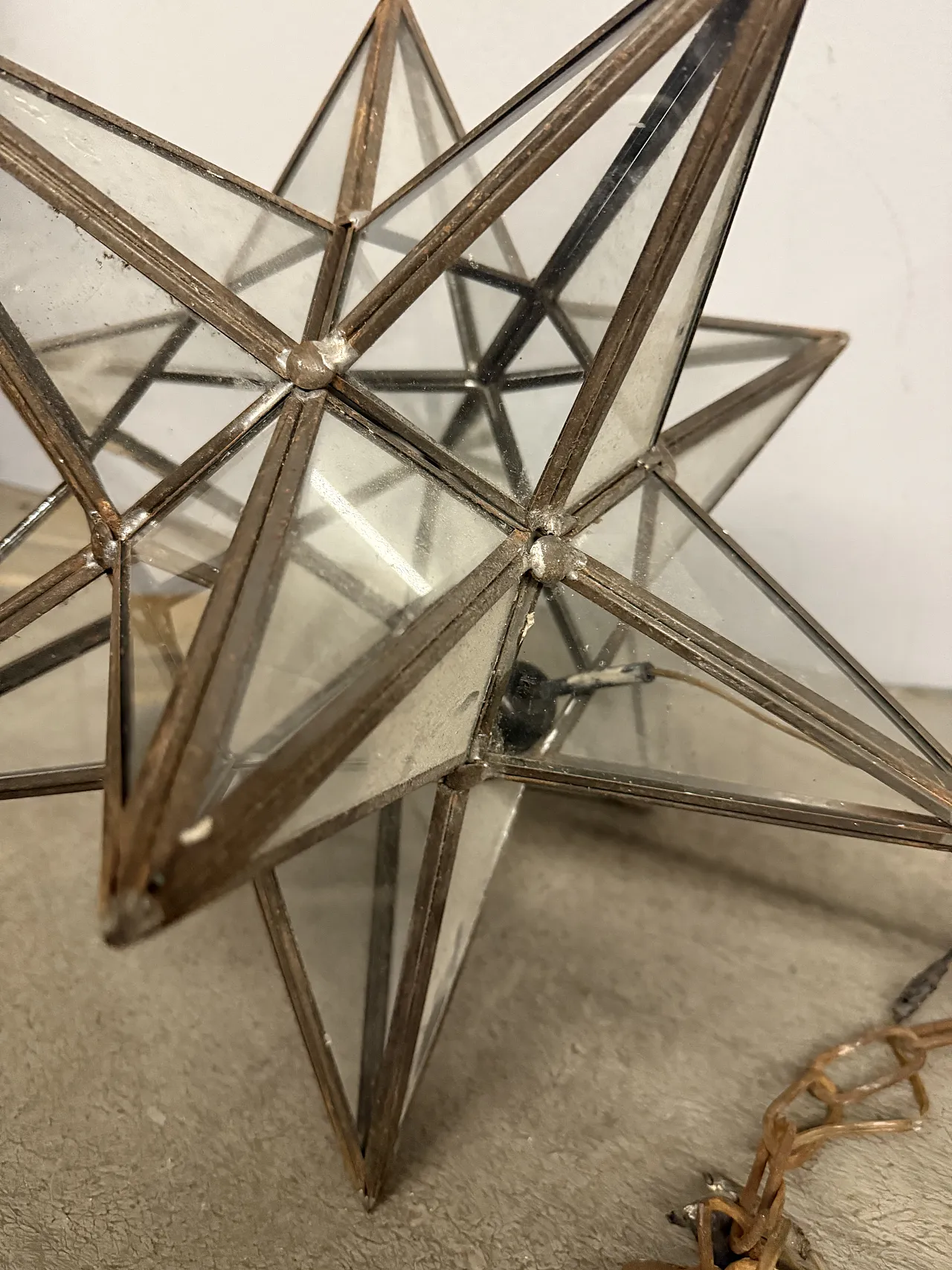 Lampada a stella in ferro battuto e vetri, '800 7