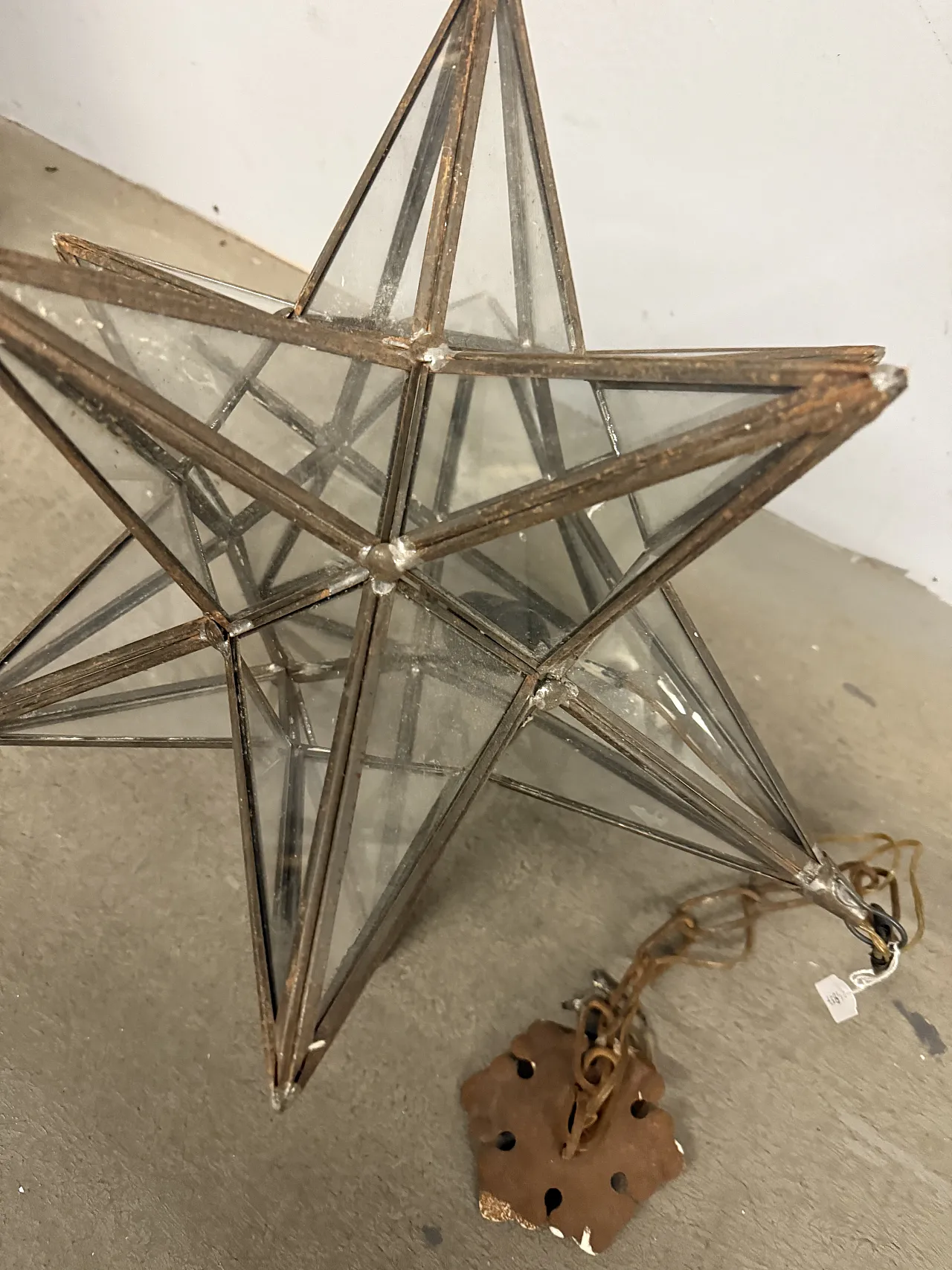 Lampada a stella in ferro battuto e vetri, '800 9