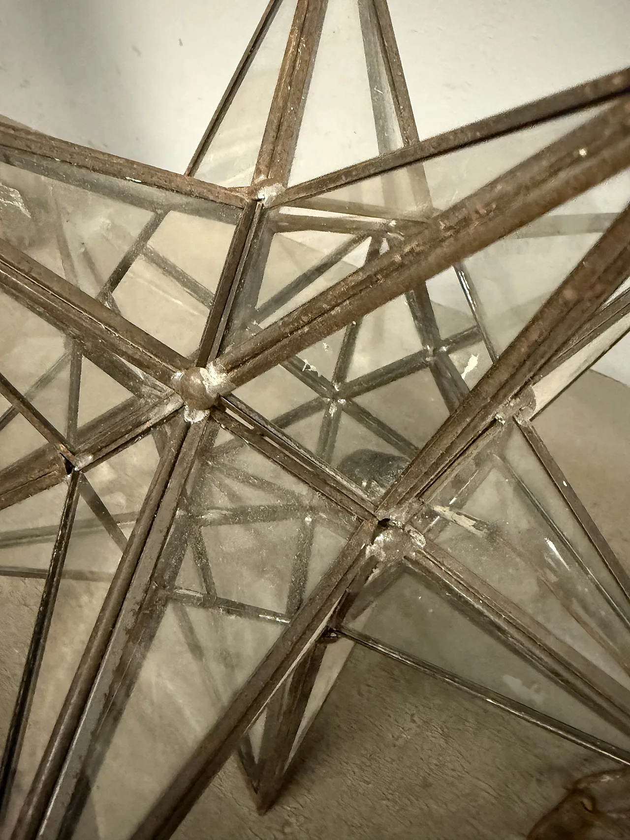 Lampada a stella in ferro battuto e vetri, '800 10