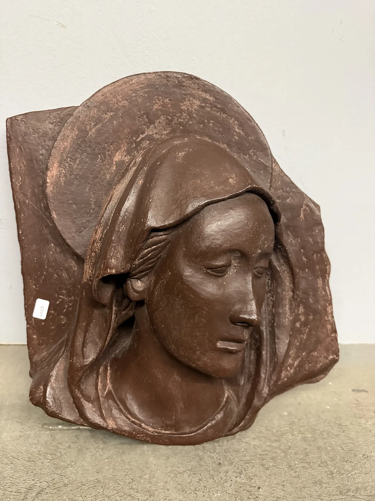Burnished terracotta sculpture, Virgin face, 20th century 2