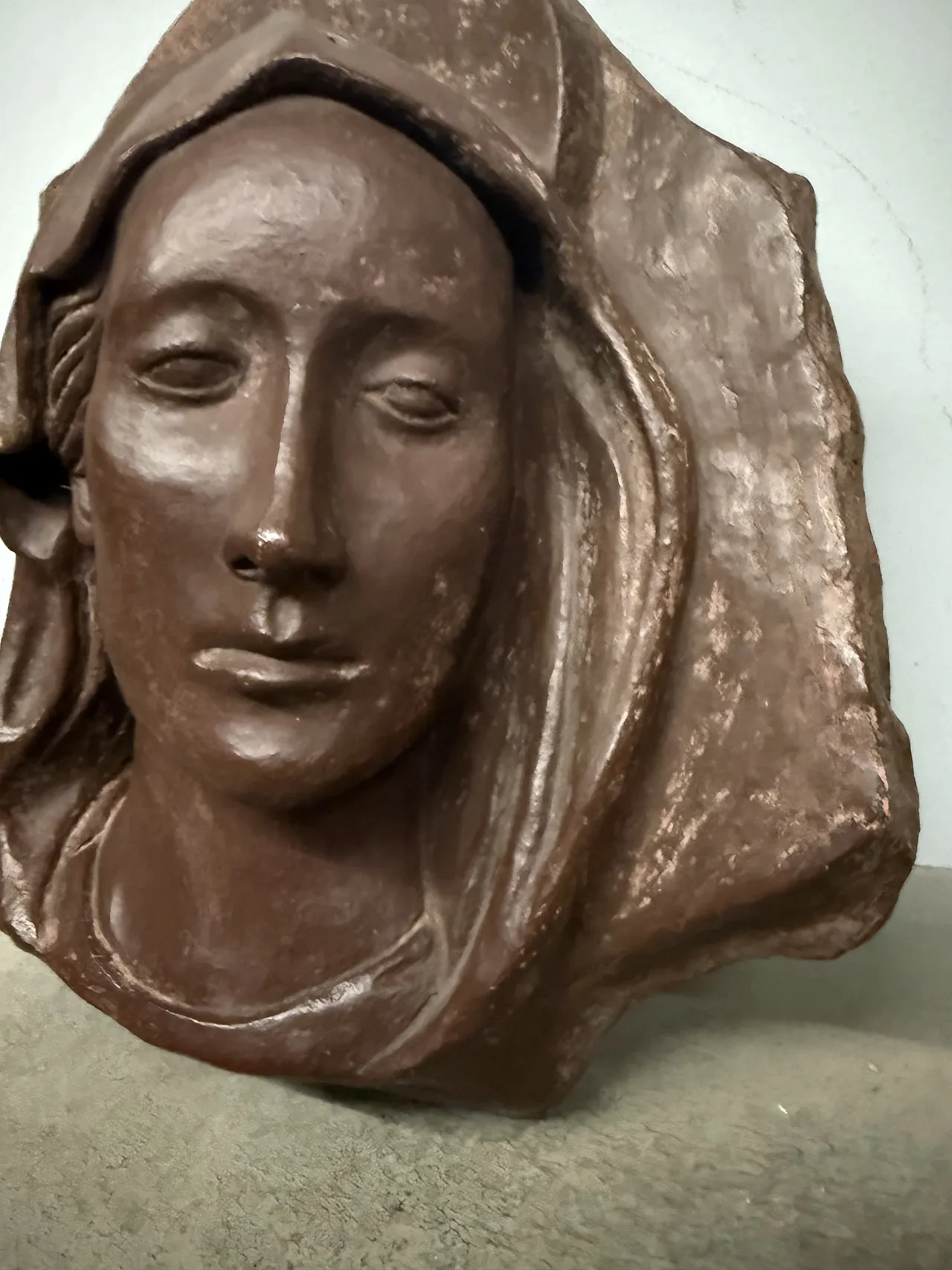 Burnished terracotta sculpture, Virgin face, 20th century 4