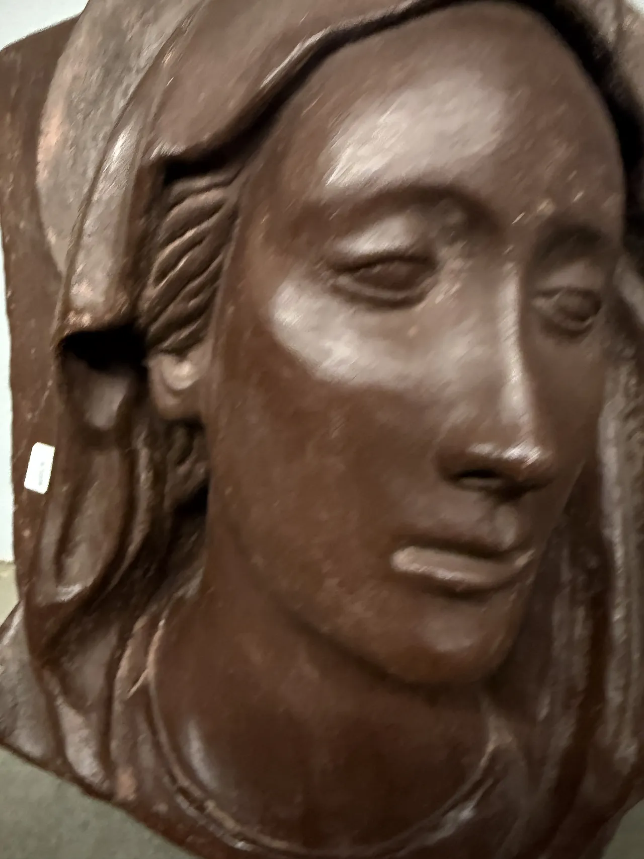 Burnished terracotta sculpture, Virgin face, 20th century 5