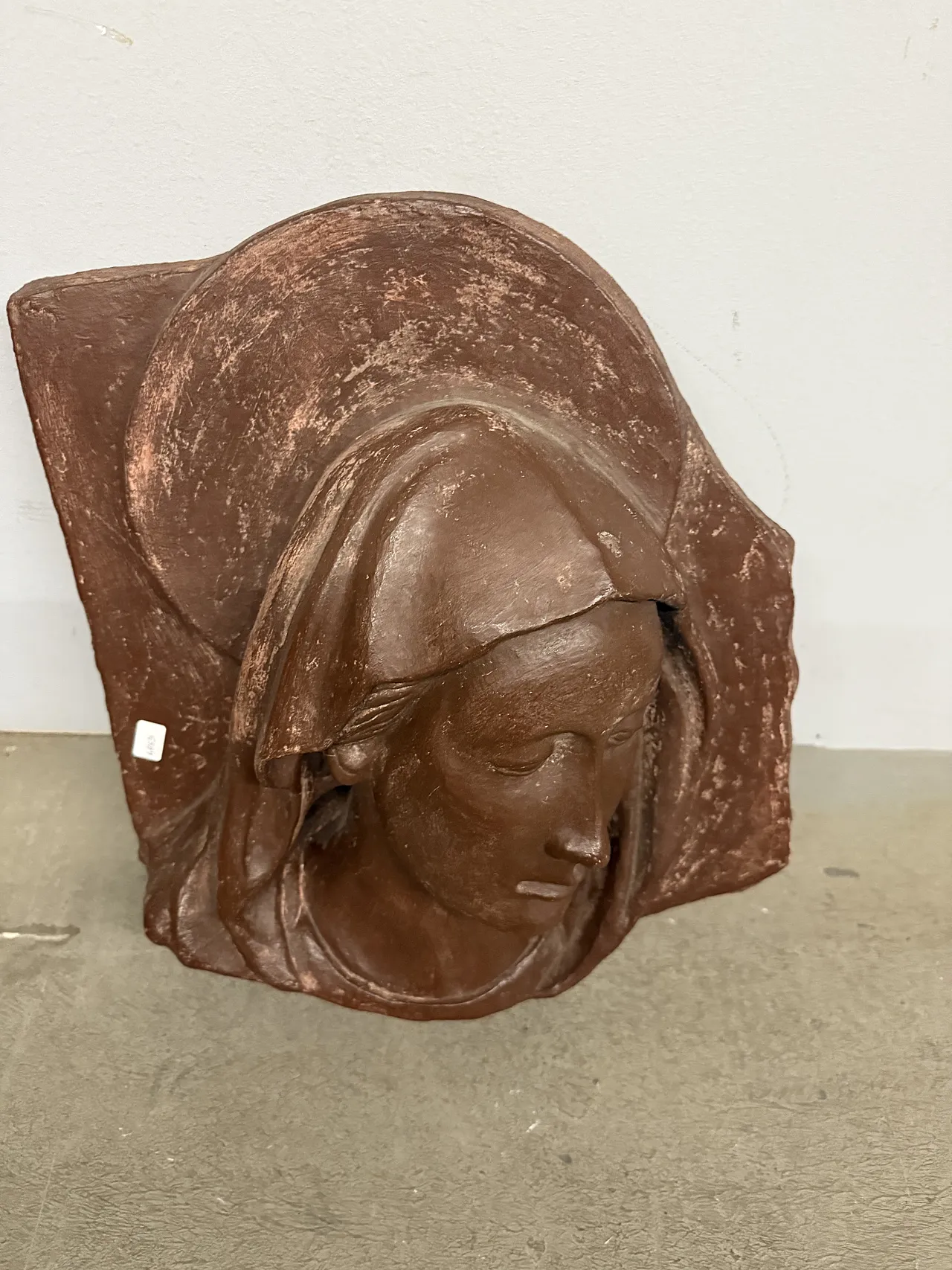 Burnished terracotta sculpture, Virgin face, 20th century 8
