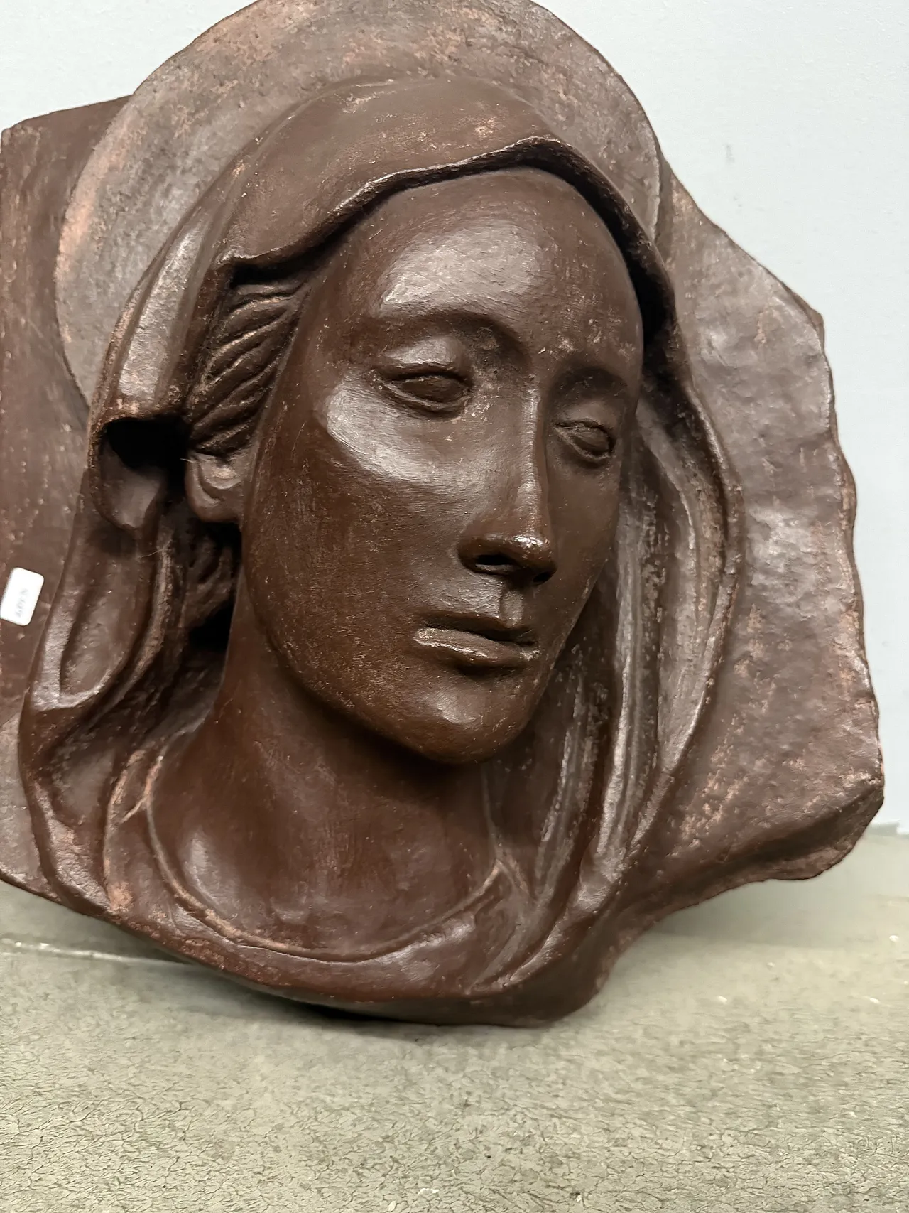 Burnished terracotta sculpture, Virgin face, 20th century 9