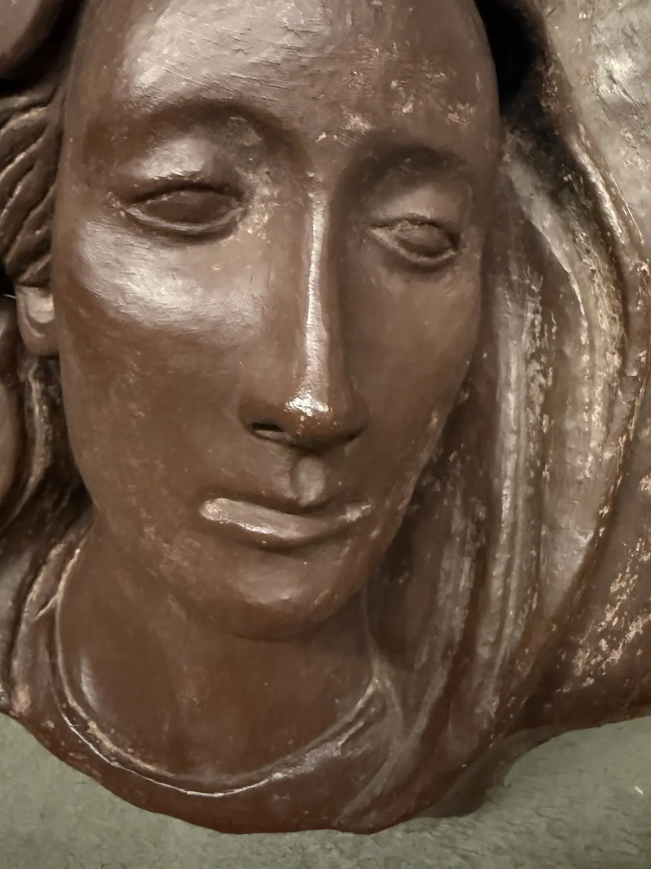 Burnished terracotta sculpture, Virgin face, 20th century 10