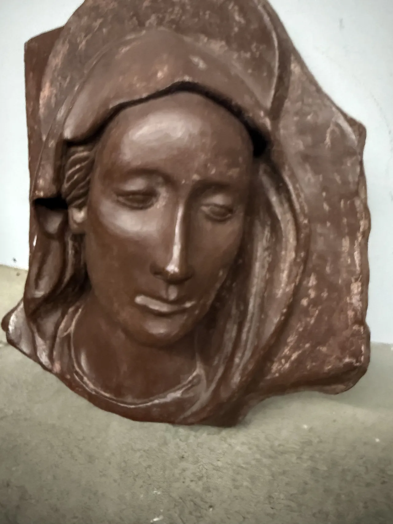 Burnished terracotta sculpture, Virgin face, 20th century 11