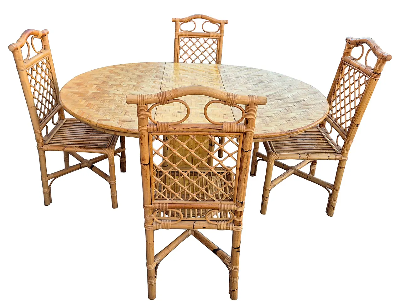 Set da pranzo in bambù intrecciato,  anni ’70 7