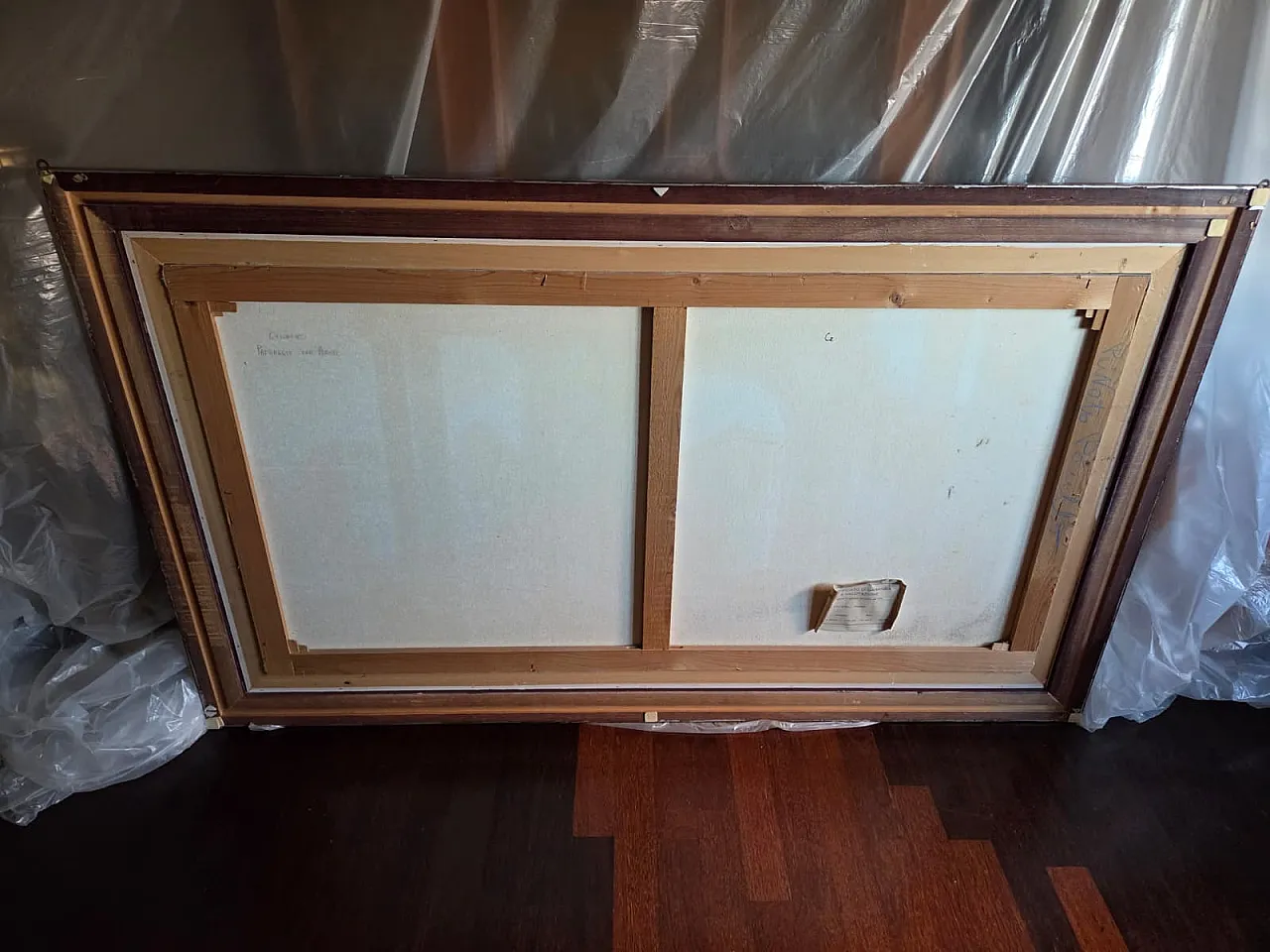 Dipinto olio su tela Paesaggio con archi di Celiberti, anni '70 21