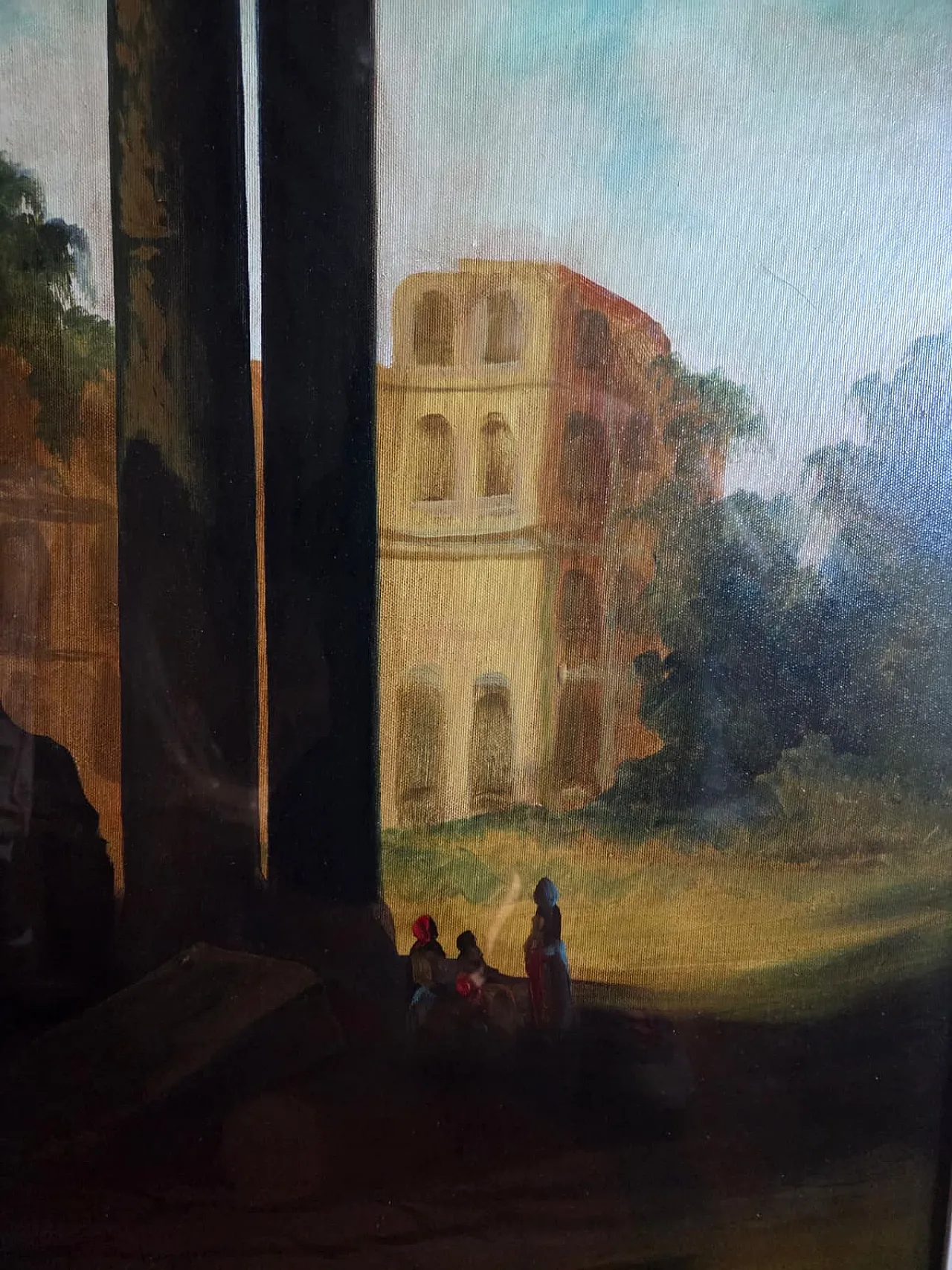 Dipinto olio su tela Paesaggio con archi di Celiberti, anni '70 26