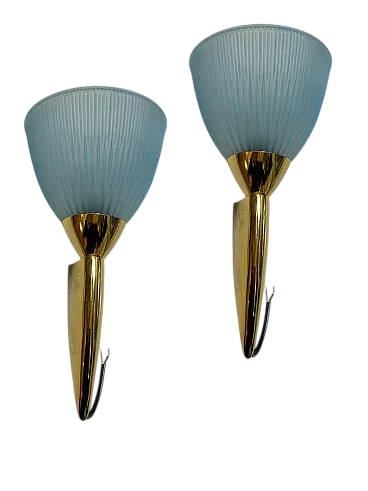 Pair of Murano glass and brass wall lights, 1970s