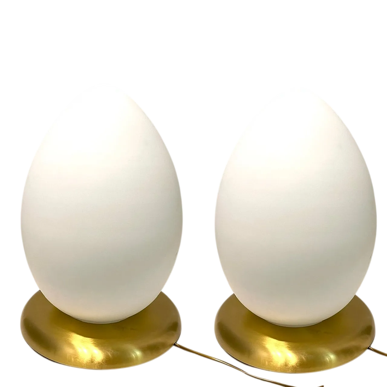 Pair of Egg-shaped table lamps in opaline glass, 80s 6