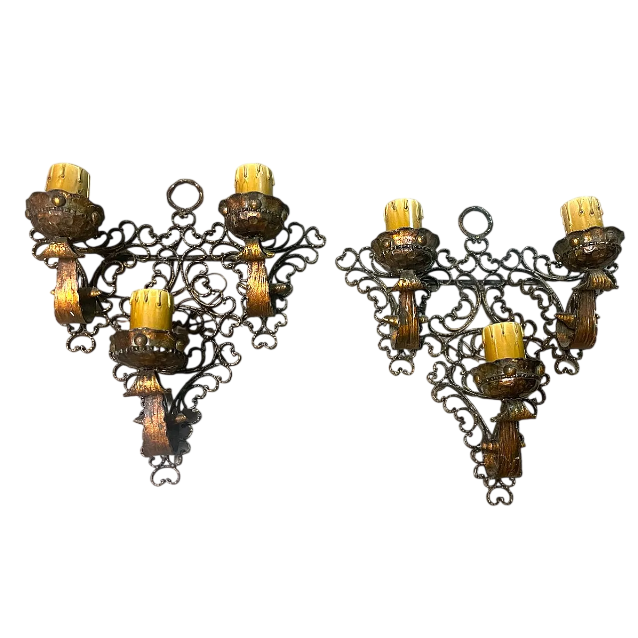 Pair of  wrought iron wall lights, 1980s 9