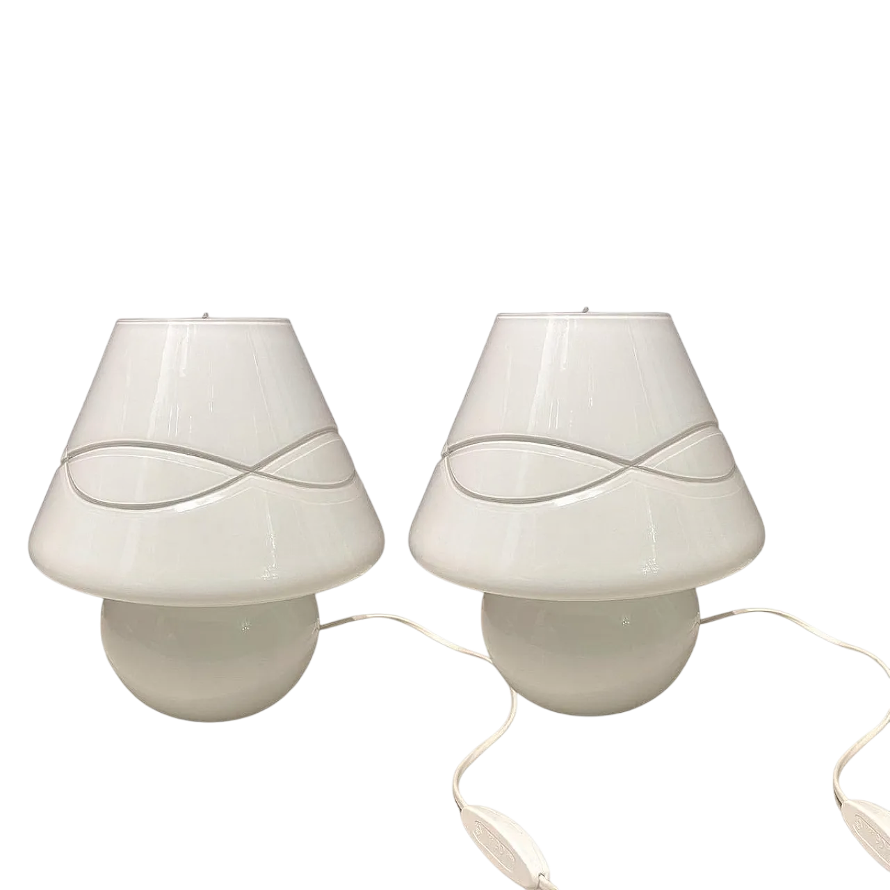 White Murano glass table lamps, 1980s, set of 2 9