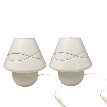 White Murano glass table lamps, 1980s, set of 2