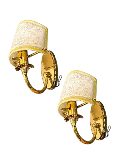 Murano glass and brass wall lights, 1980s, set of 2