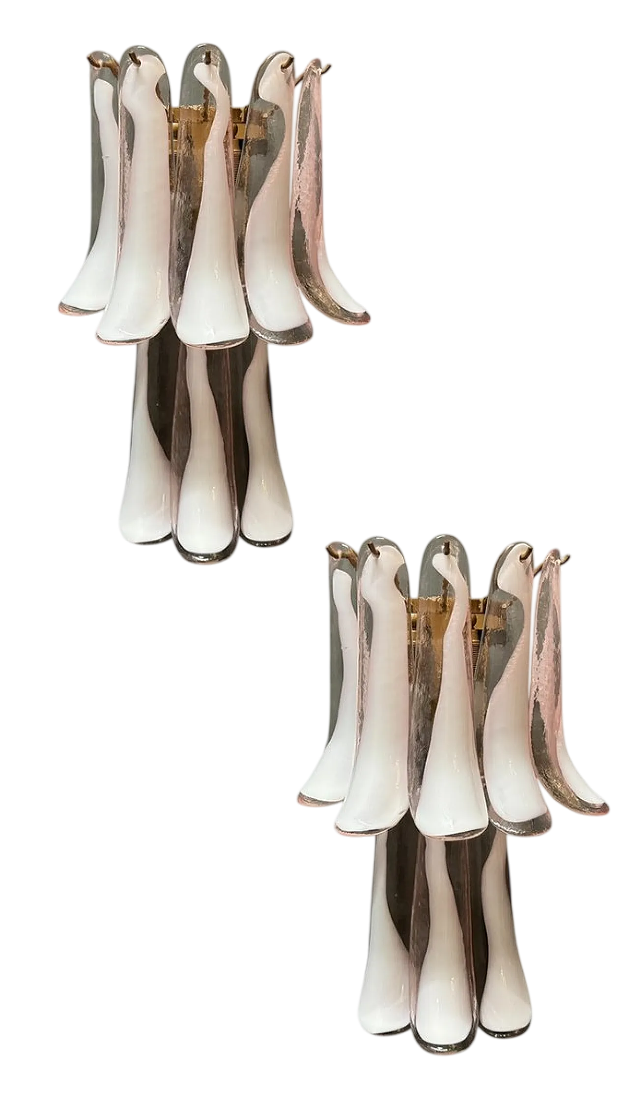 Large sconces with Murano glass feathers, 1970s, set of 2 13