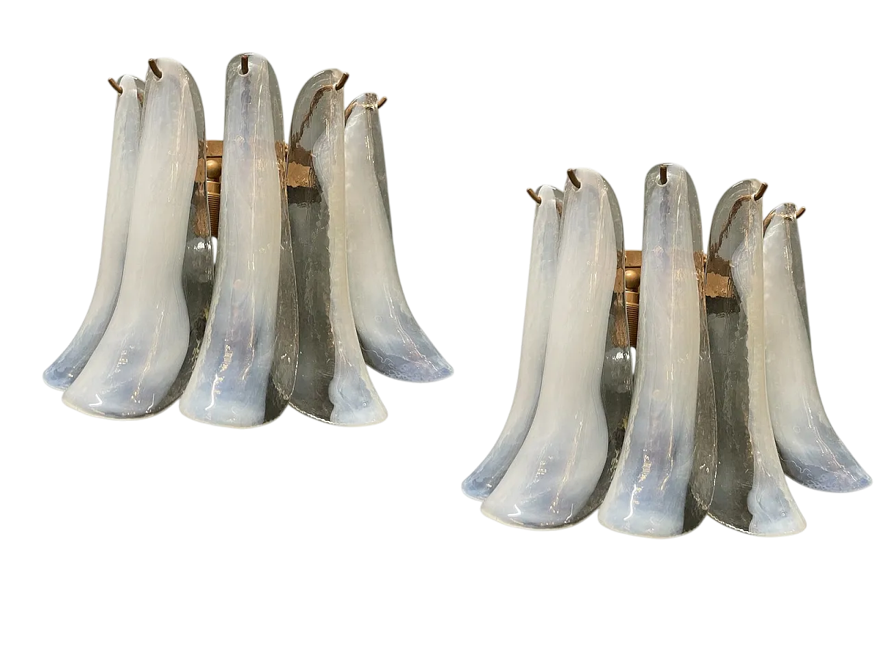 Murano glass and feather applique, 1980s, set of 2 7