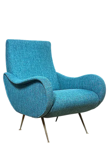 Poltrona Lady stile Marco Zanuso blu, anni '50