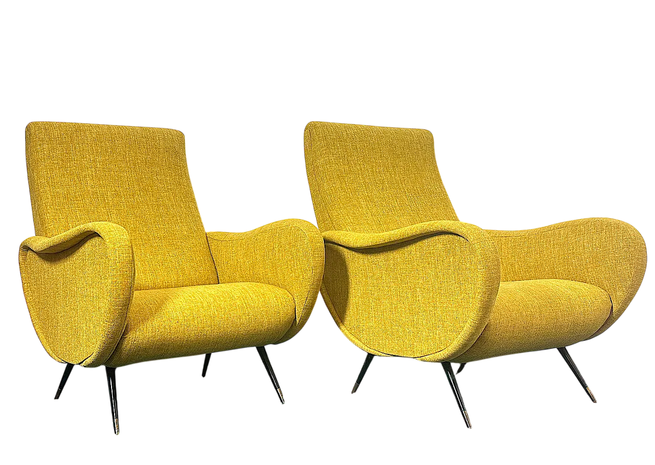 Pair of yellow armchairs Marco Zanuso style, 1950s 13