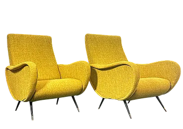 Coppia di Poltrone Lady stile Marco Zanuso gialle, anni '50
