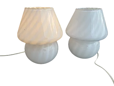 Pair of mushroom lamps in Murano glass white, 70s