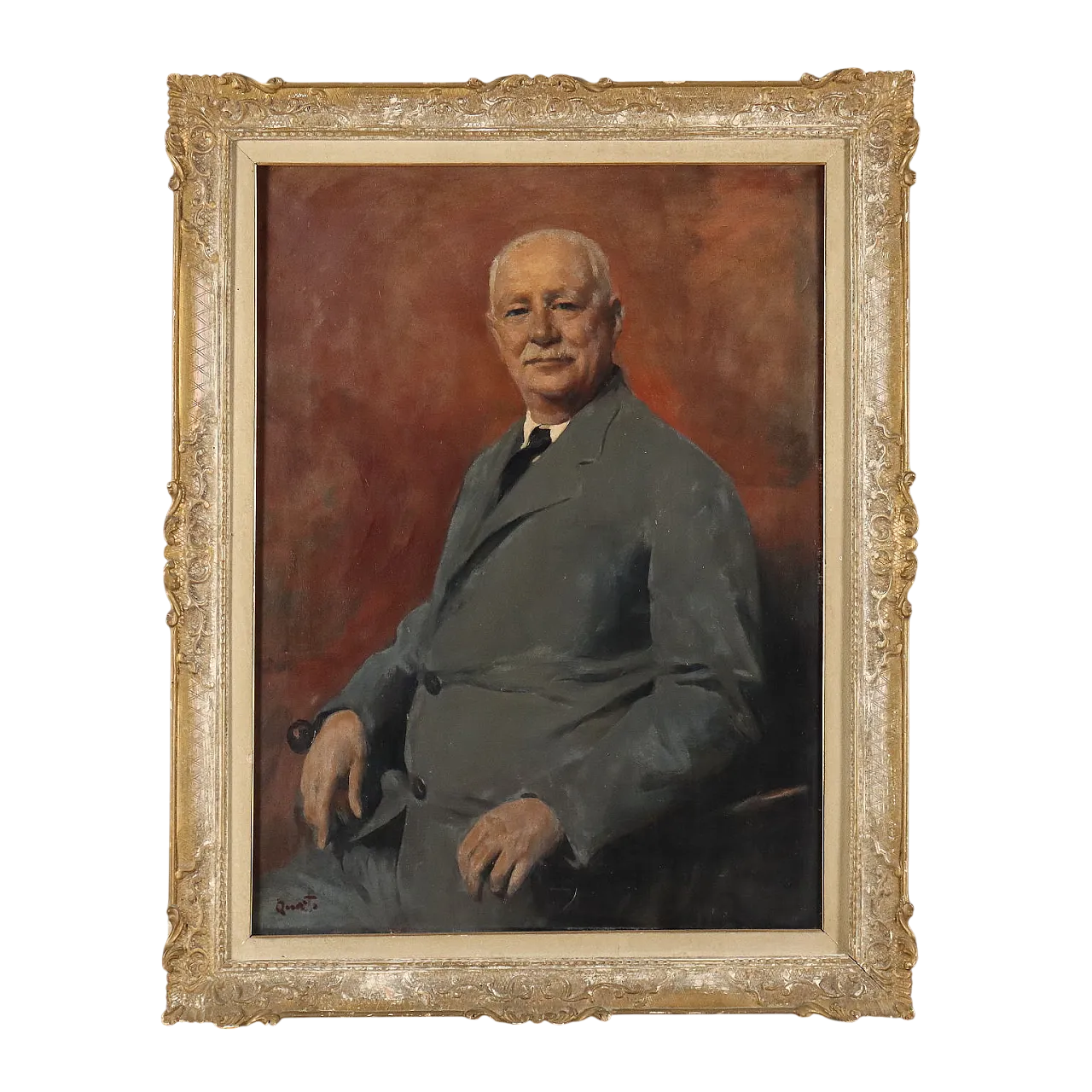 Ritratto di un uomo elegante e dignitoso, olio su tela, '900 10