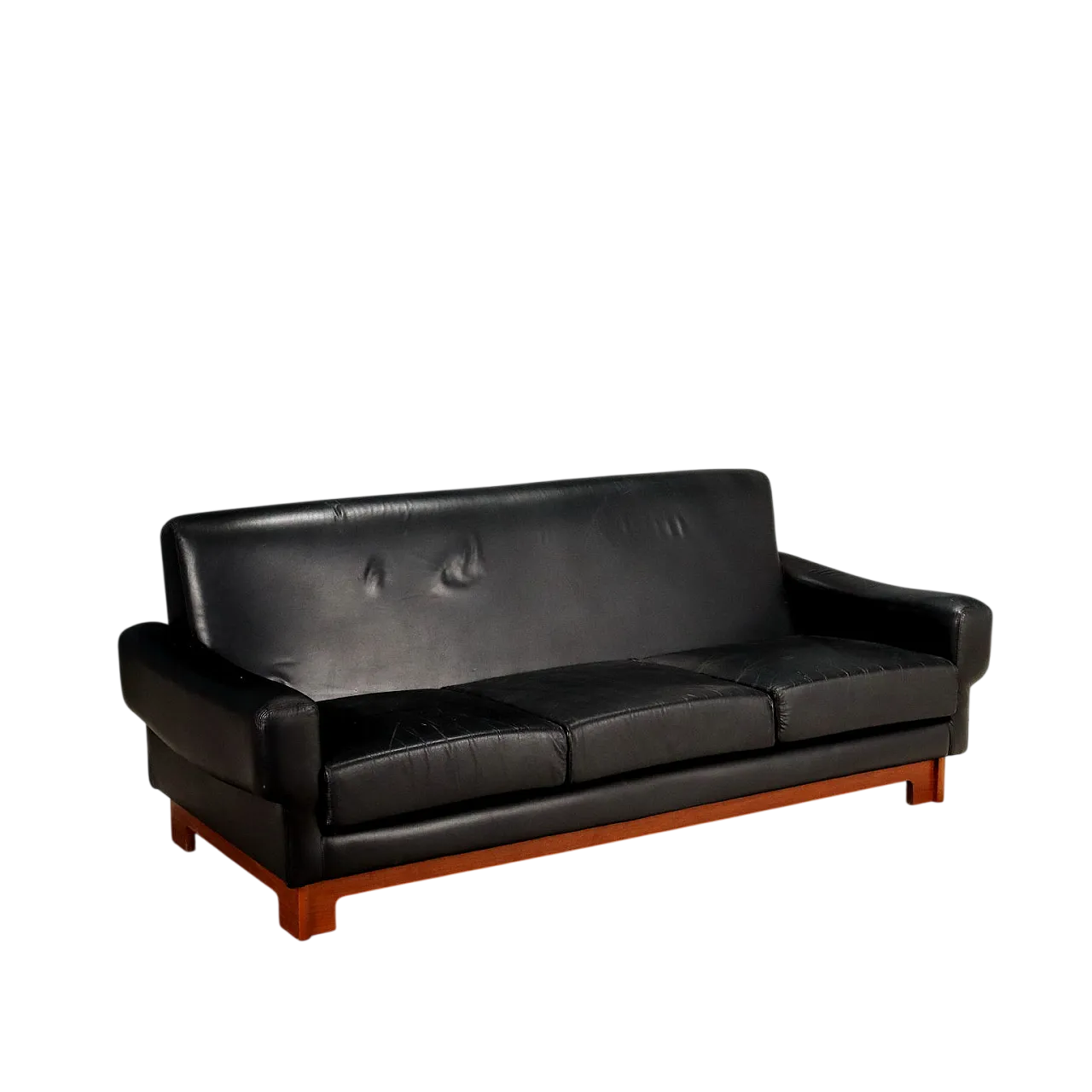 Divano tre posti con struttura in legno e rivestimento in pelle, '900 9