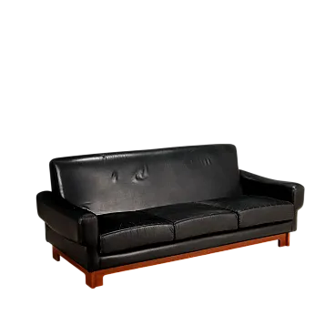 Divano tre posti con struttura in legno e rivestimento in pelle, '900