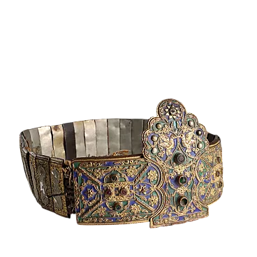 Cintura cerimoniale con placche metalliche incise, '900