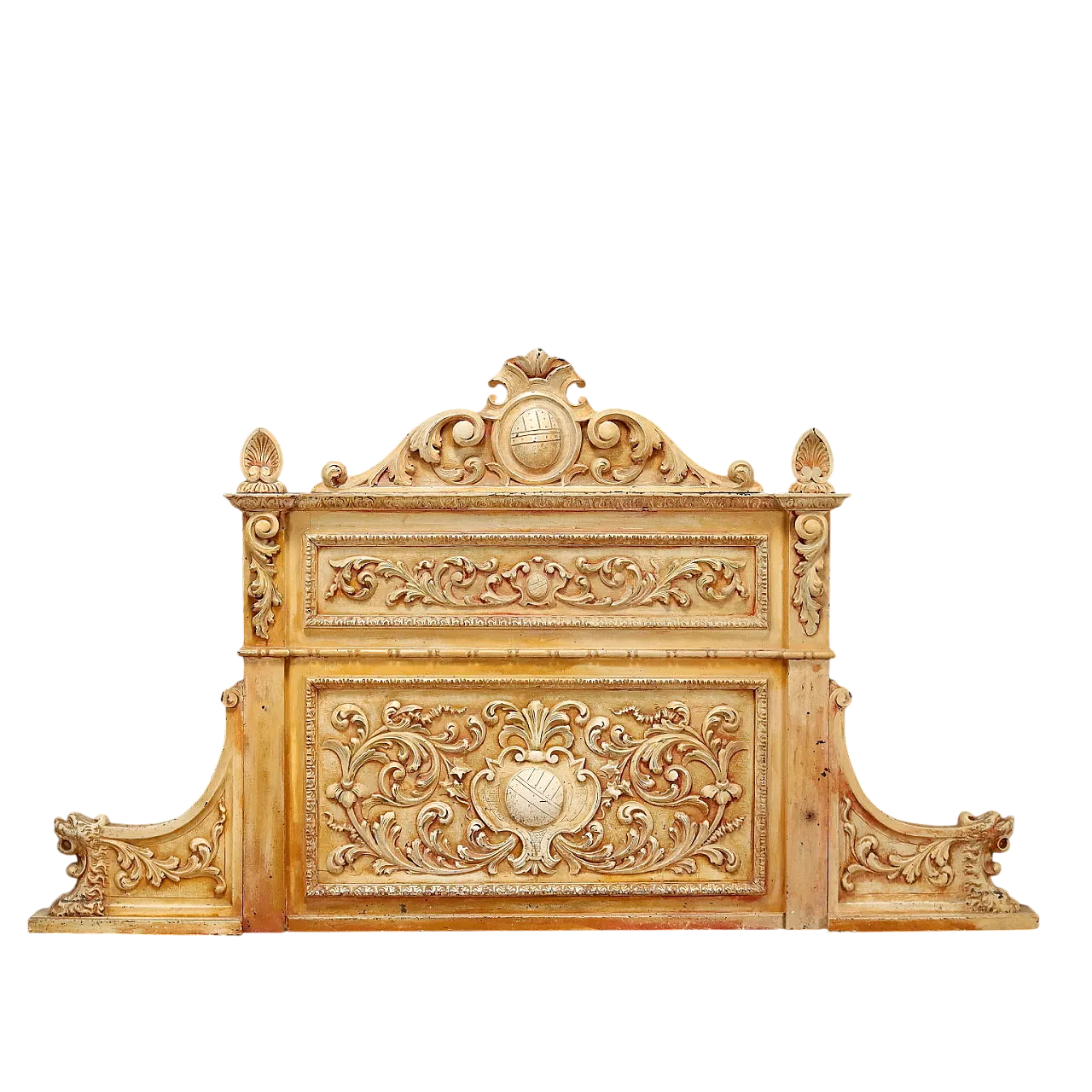 Headboard carved and lacquered from a wardrobe top, late 19th century 9