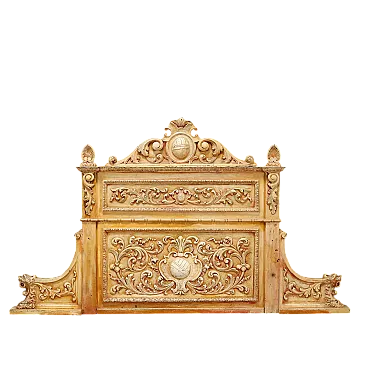 Headboard carved and lacquered from a wardrobe top, late 19th century