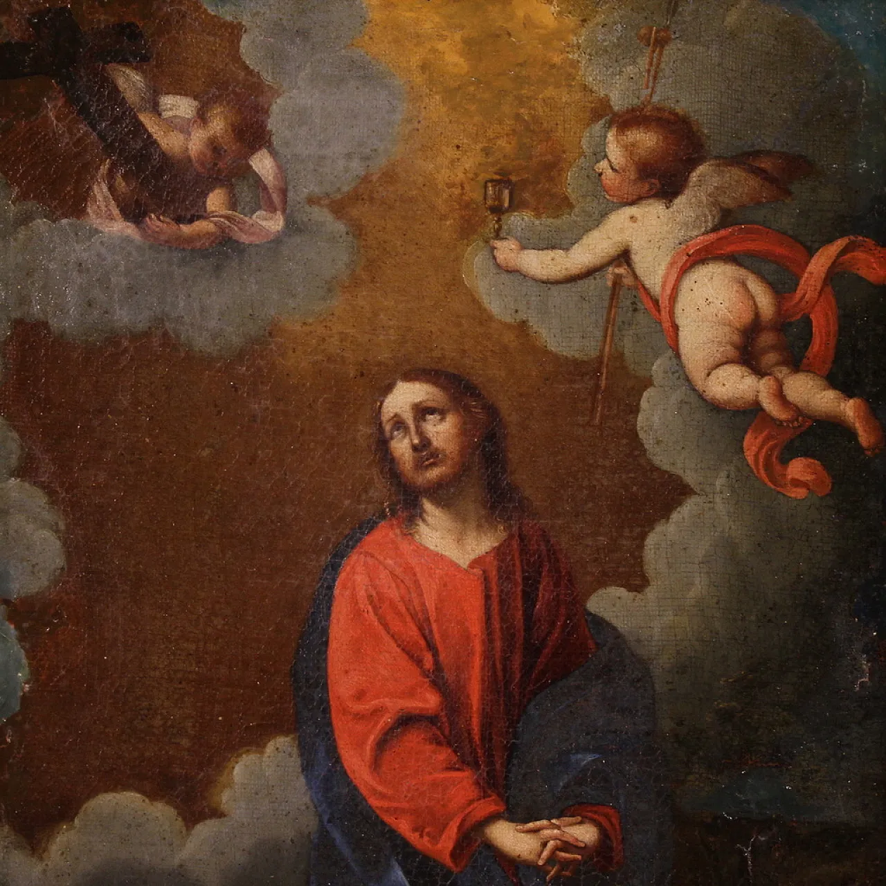 Italian painting Christ with angels, 17th century 3