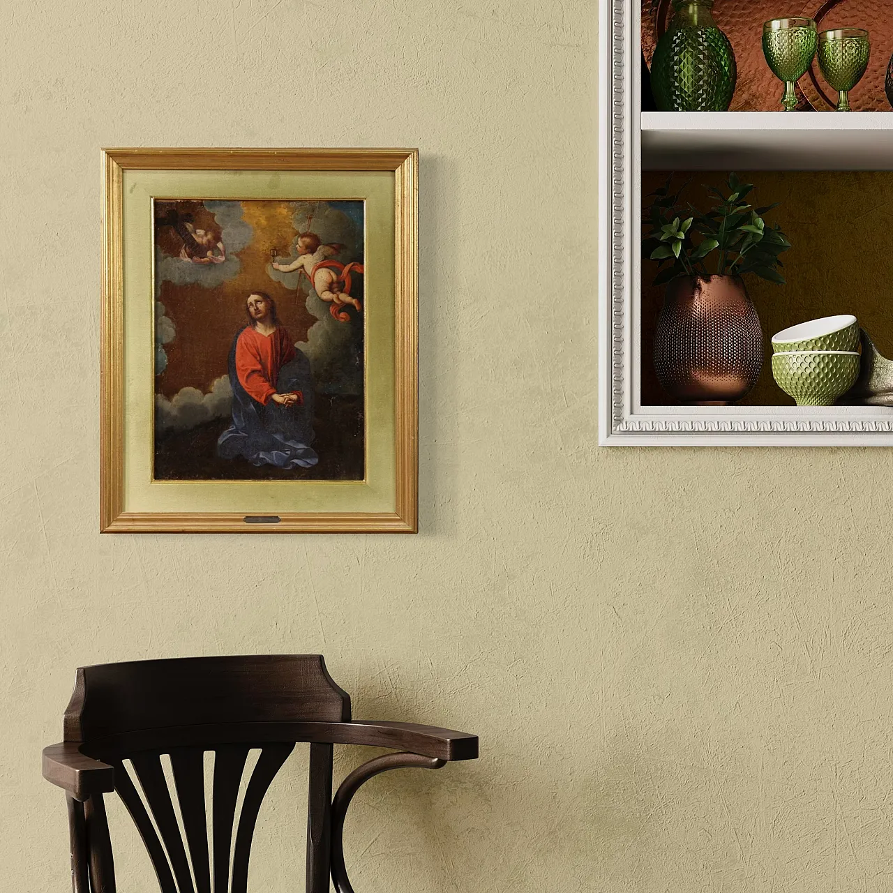 Italian painting Christ with angels, 17th century 5