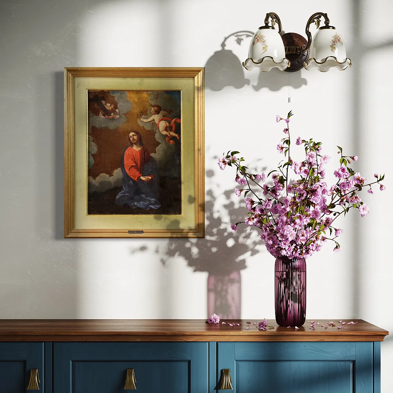 Italian painting Christ with angels, 17th century 13