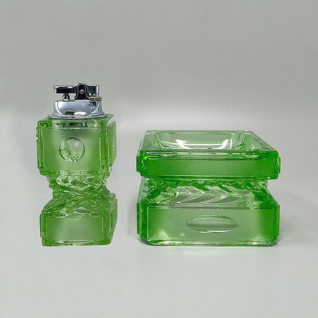 Green smoking set By Antonio Imperatore in Murano glass, 1970s 1