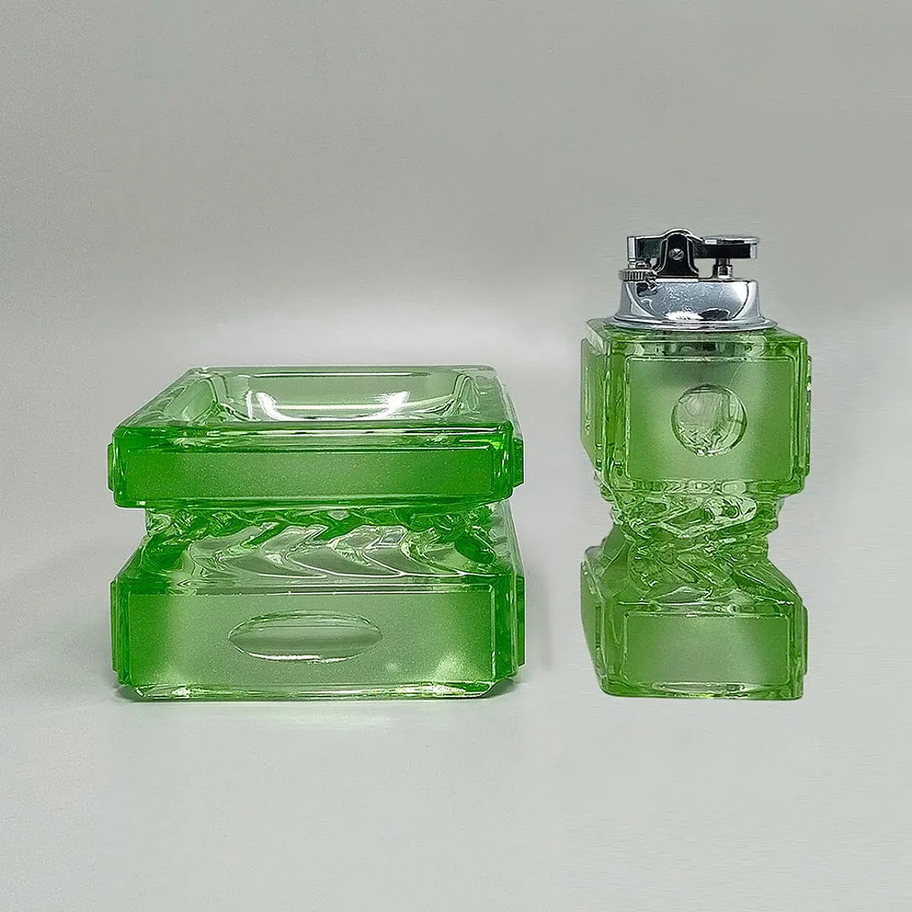 Green smoking set By Antonio Imperatore in Murano glass, 1970s 2