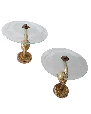 Pair of brass and glass wall lamps, 1950s