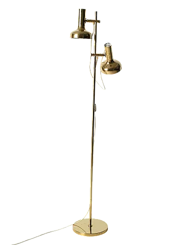 Scandinavian brass floor lamp with two adjustable light points