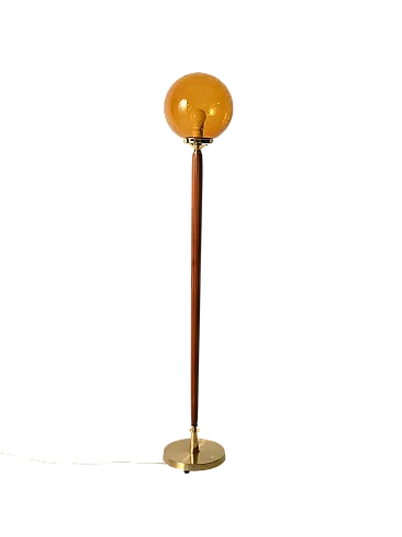 Teak and amber glass floor lamp