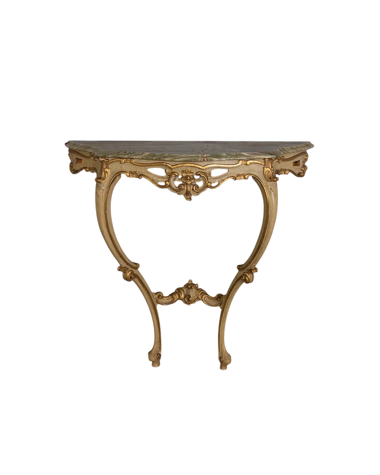 Consolle da parete in stile barocco in legno dorato e onice, fine '800 11