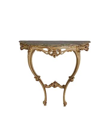 Consolle da parete in stile barocco in legno dorato e onice, fine '800