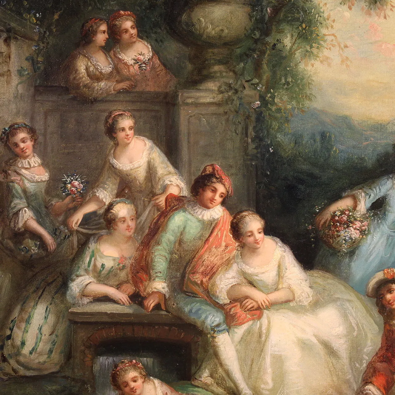 Rococo oval painting, gallant party, 18th century 4