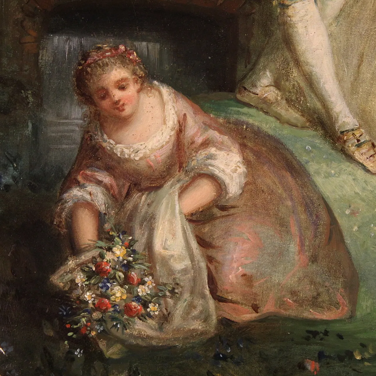 Rococo oval painting, gallant party, 18th century 5