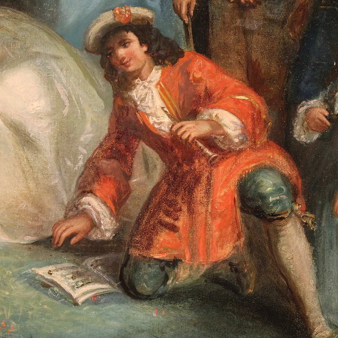 Rococo oval painting, gallant party, 18th century 7