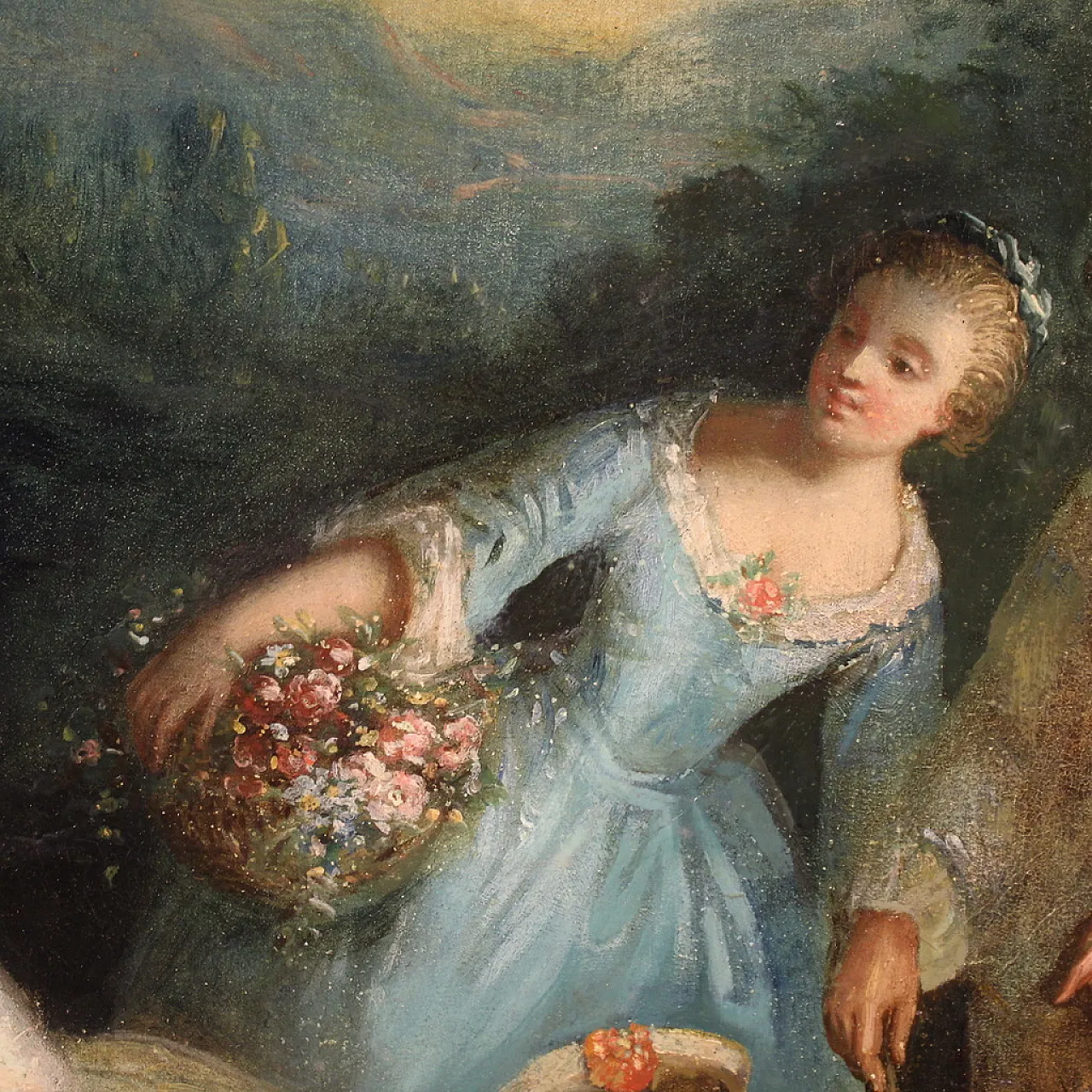 Rococo oval painting, gallant party, 18th century 11