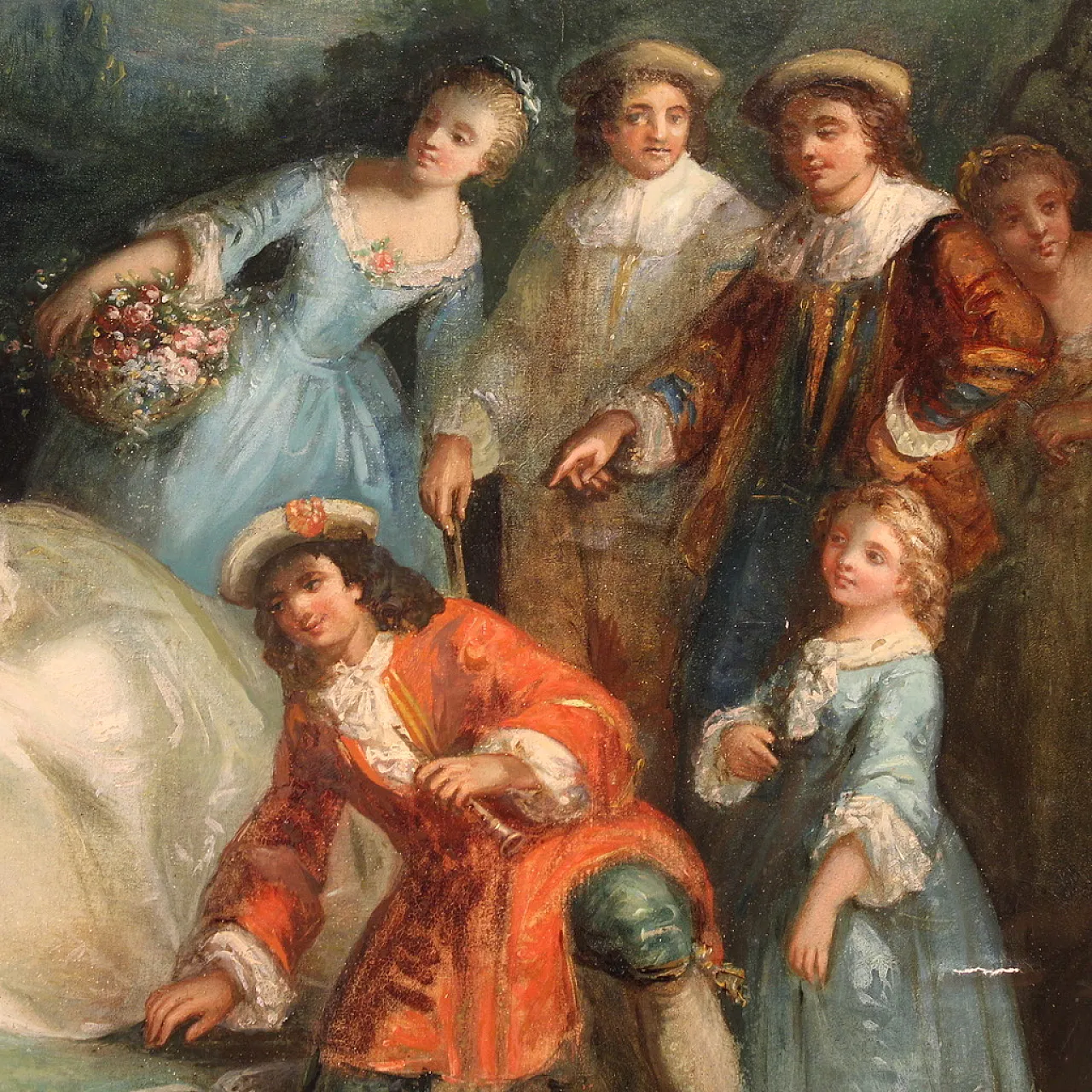 Rococo oval painting, gallant party, 18th century 14